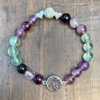 Rainbow Fluorite & Druzy Pendant Bracelet-8mm Rainbow Fluorite & Druzy Pendant Bracelet-8mm