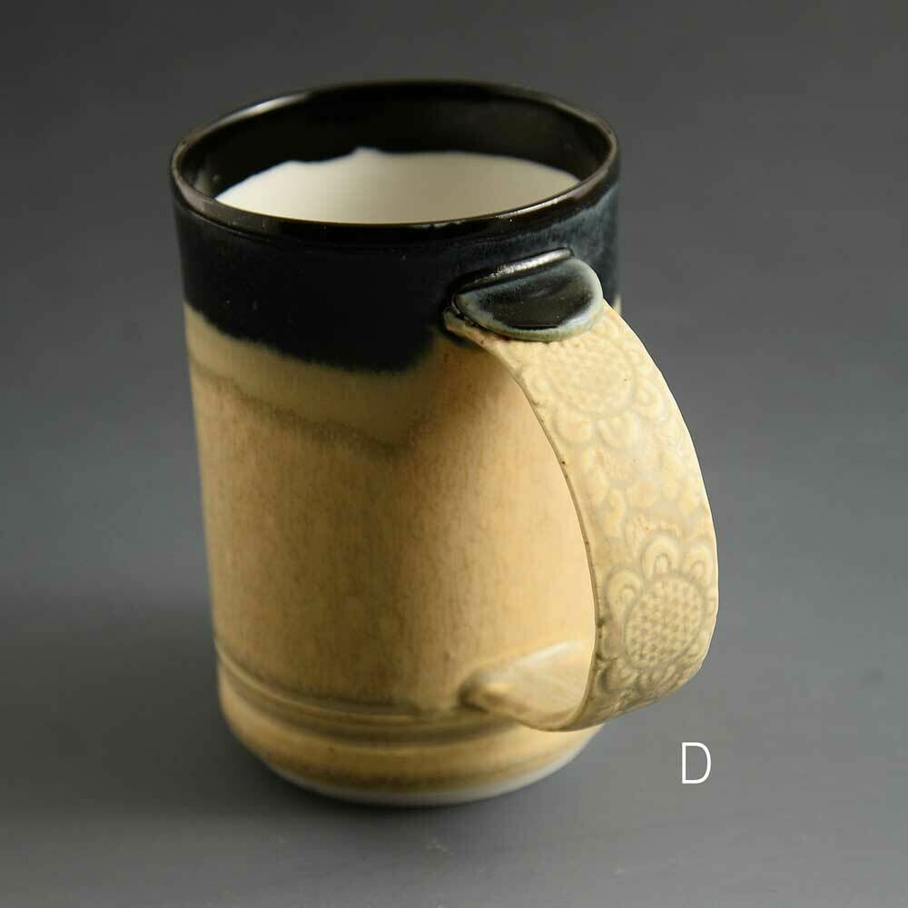 Mug - Dark top mug with lace-textured handle Porcelain Mug - Dark top mug with lace-textured handle Porcelain