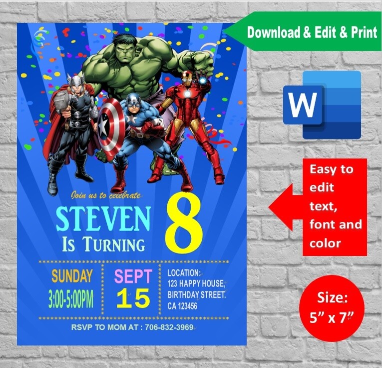 Marvel Avengers Birthday Party Invitation Printable