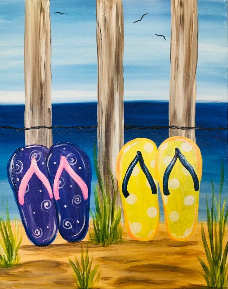 Flip Flops IN STUDIO Paint and Sip Class with ZOOM option Flip Flops IN STUDIO Paint and Sip Class with ZOOM option