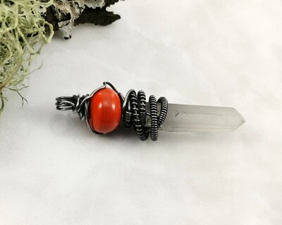 Crystal Healing, Crystal Quartz Points, Quartz Healing Stones, Reiki, Meditation, Orange Lampwork, Crystal Dagger Pendant, Steel Wire Wrapped, Steel Wire, Pendant, Necklace, Gifts for Her Crystal Healing, Crystal Quartz Points, Quartz Healing Stones, Reiki, Meditation, Orange Lampwork, Crystal Dagger Pendant, Steel Wire Wrapped, Steel Wire, Pendant, Necklace, Gifts for Her