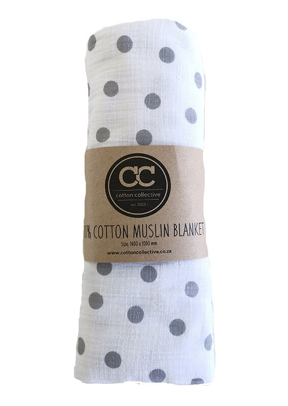 Muslin Swaddle Baby Blankets – Grey Polka Dot – 100% Cotton Muslin Swaddle Baby Blankets – Grey Polka Dot – 100% Cotton