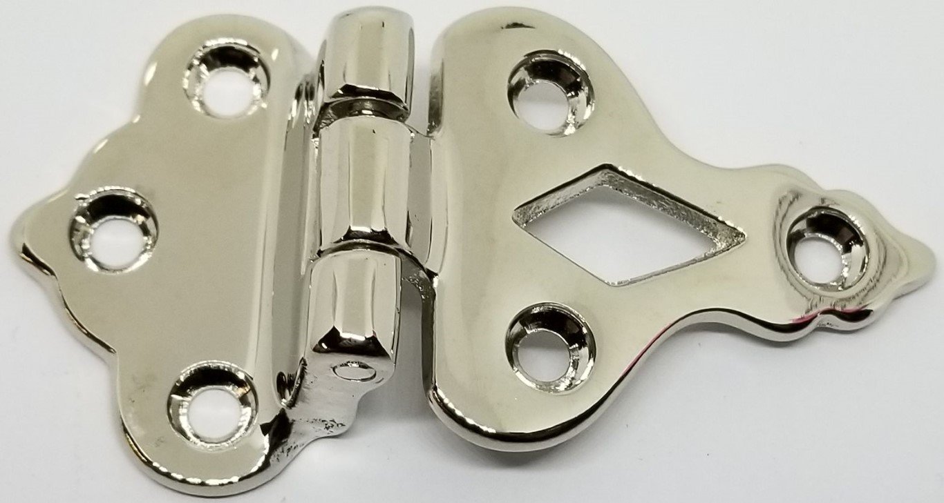 Polished Nickel Plated Cast Solid Brass Ice Box Door Hinge 3/8" Offset