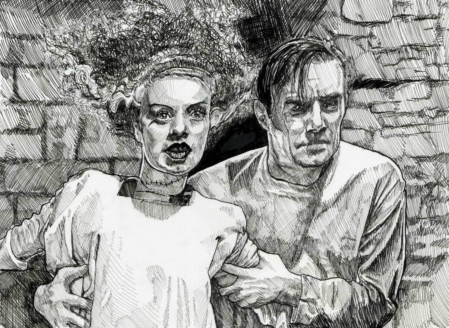 Bride of Frankenstein Original Pen Drawing Print Bride of Frankenstein Original Pen Drawing Print