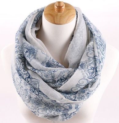 White blue totem floral infinity scarf White blue totem floral infinity scarf