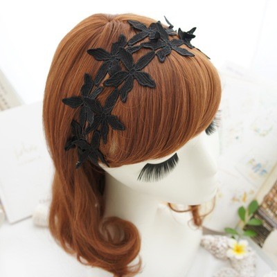 White Black lace flowers headband White Black lace flowers headband