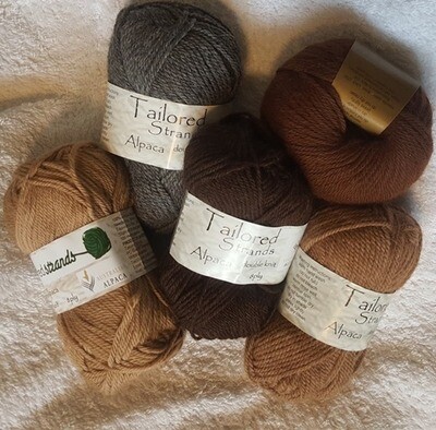 SUPER SPECIAL JUNE AU$6.50 each 8ply Tailored Strands 100% Australian Alpaca naturals in 50g balls, normally AU$11.55/50g - midgrey, mocha brown & redwood SUPER SPECIAL JUNE AU$6.50 each 8ply Tailored Strands 100% Australian Alpaca naturals in 50g balls, normally AU$11.55/50g - midgrey, mocha brown & redwood