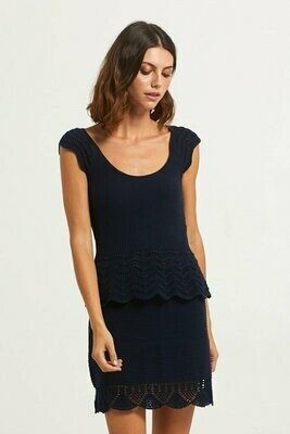 Marie Oliver Navy Crochet Peplum Top - S Marie Oliver Navy Crochet Peplum Top - S