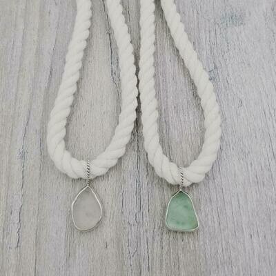 Rope Necklace with Bezel Set Lake Erie Beach Glass Rope Necklace with Bezel Set Lake Erie Beach Glass