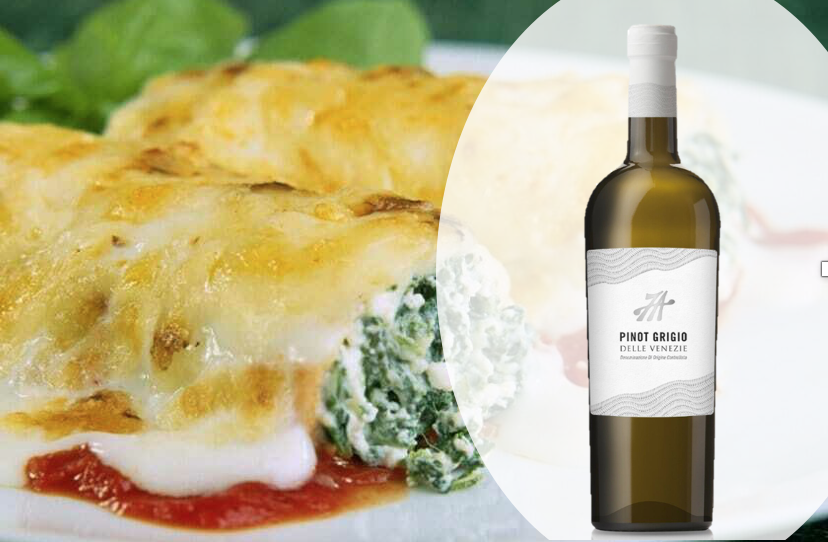 Cannelloni Ricotta and Spinach in Tomato & Cheese Sauce for 2 People with a Bottle of Pinot Grigio Cannelloni Ricotta and Spinach in Tomato & Cheese Sauce for 2 People with a Bottle of Pinot Grigio