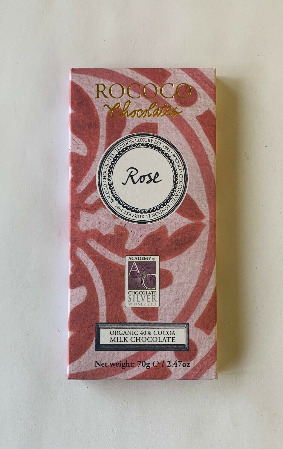 Rococo Rose Organic Milk Chocolate Bar Rococo Rose Organic Milk Chocolate Bar