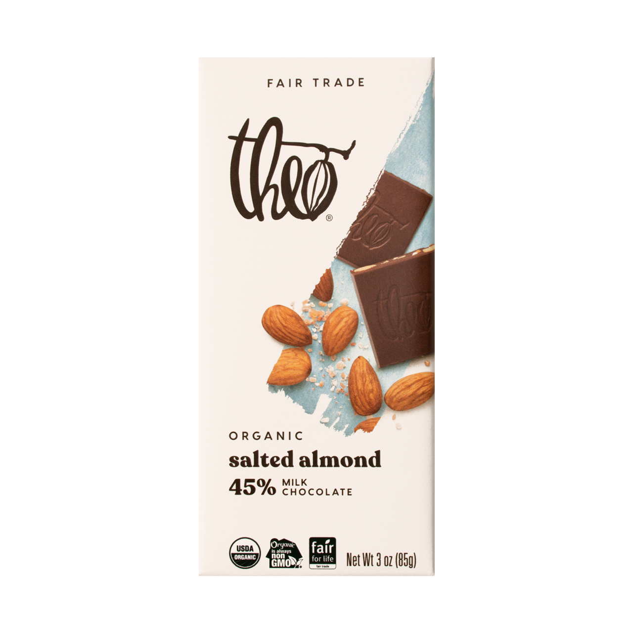 Theo Milk Chocolate Salted Almond - 45% Milk Chocolate Bar Theo Milk Chocolate Salted Almond - 45% Milk Chocolate Bar