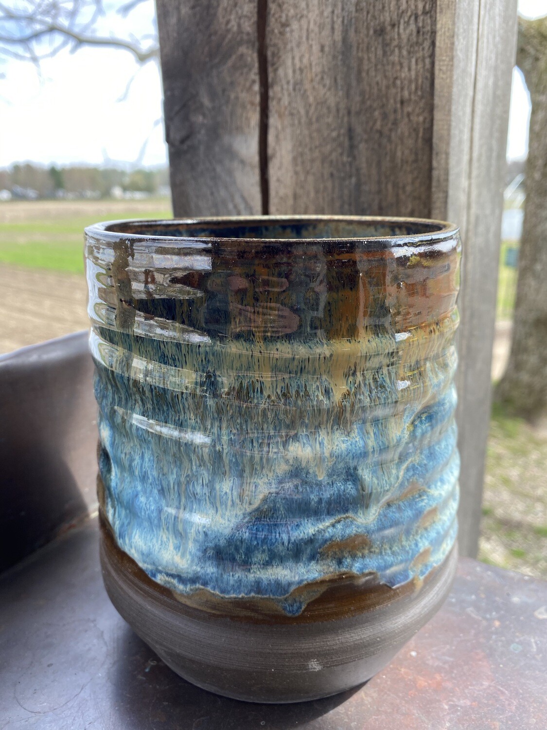 Sea Changes Ceramics | Blue/Brown Utensil Crock | item i103 Sea Changes Ceramics | Blue/Brown Utensil Crock | item i103