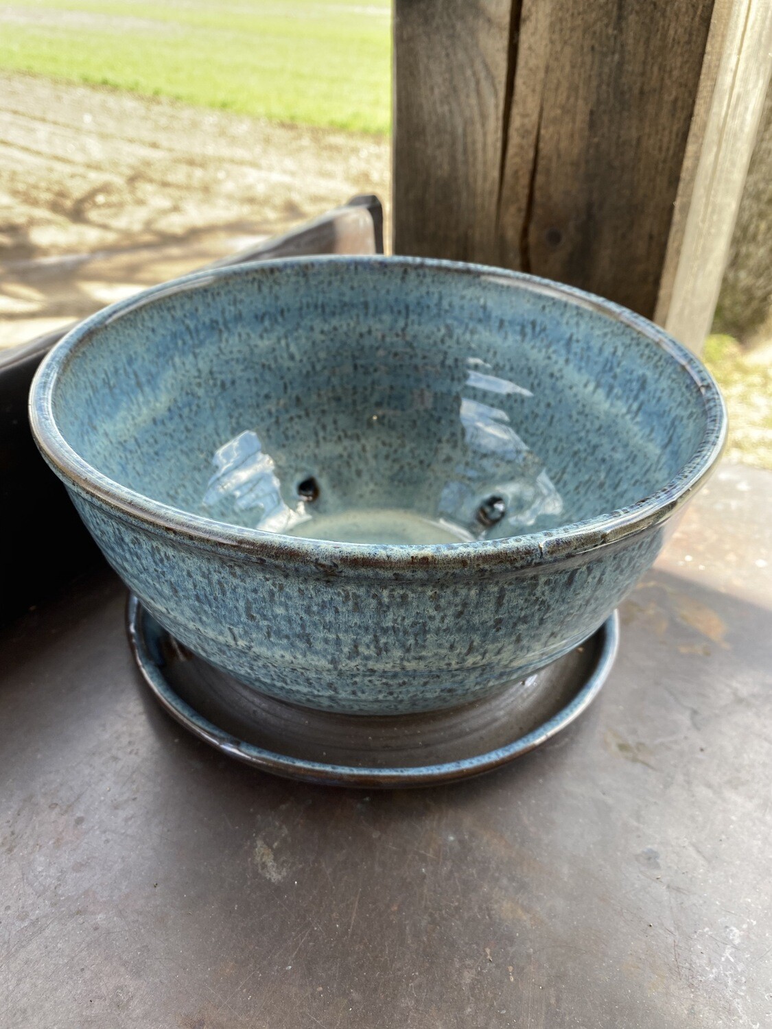 Sea Changes Ceramics |Blue Planter with Attached Base | item i148 Sea Changes Ceramics |Blue Planter with Attached Base | item i148