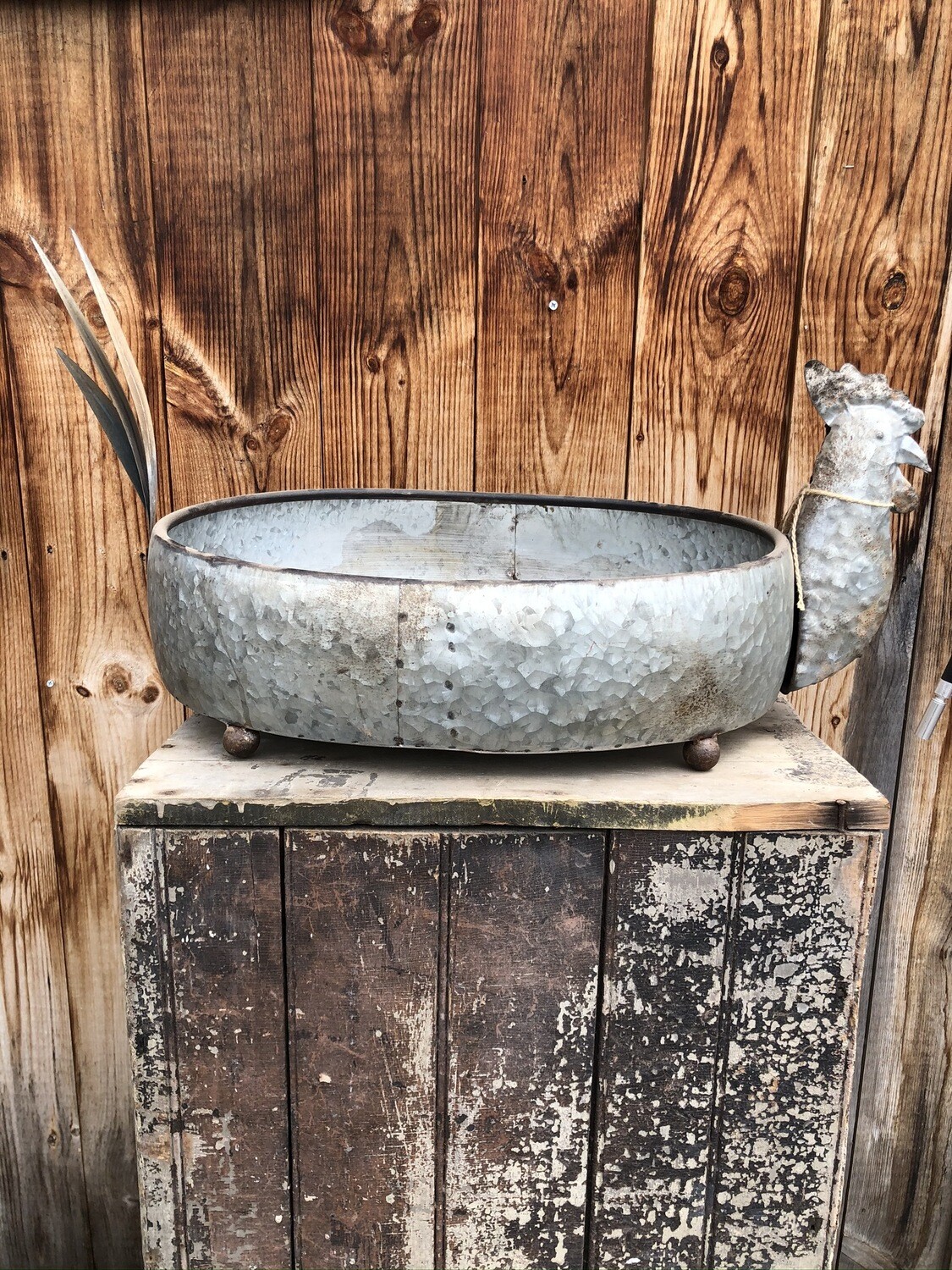 Garden Decor | Galvanized Rooster Planter/Tray Garden Decor | Galvanized Rooster Planter/Tray