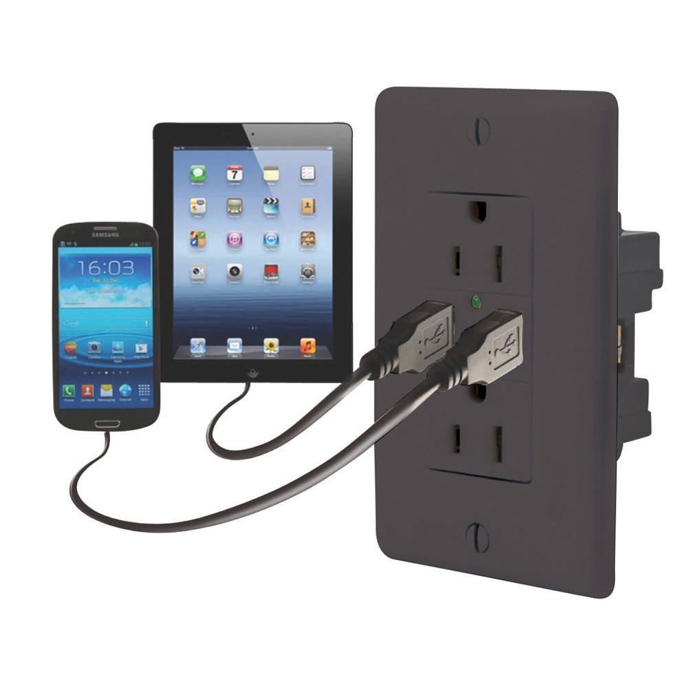 Dual USB Charger with Duplex Receptacle - Black Dual USB Charger with Duplex Receptacle - Black