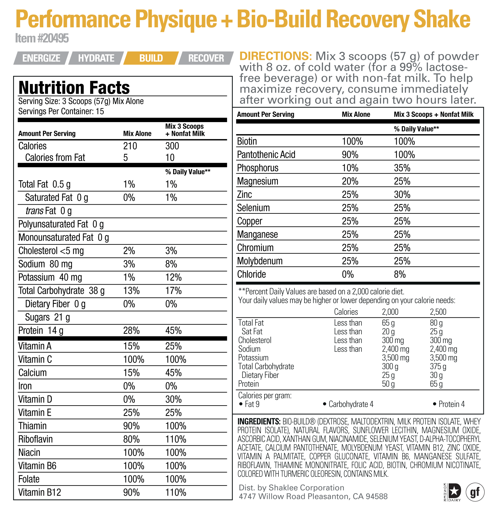 Performance Physique+Bio-Build Recovery Shake