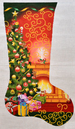 Christmas Room Stocking (Handpainted needlepoint canvas from Lee Needlearts) Christmas Room Stocking (Handpainted needlepoint canvas from Lee Needlearts)
