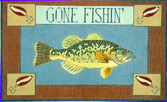 Gone Fishin, Bass (Hand Painted Needlepoint canvas by Danji) Gone Fishin, Bass (Hand Painted Needlepoint canvas by Danji)