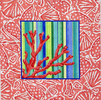 Coral/Shell, Toile Border (Handpainted from Associated Talents)l Coral/Shell, Toile Border (Handpainted from Associated Talents)l