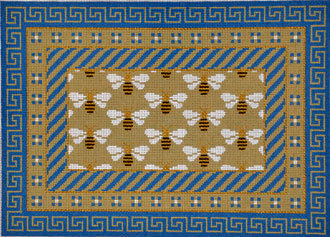 Blue/Beige Greek Key & Bees by JP Needlepoint(Hand Painted Needlepoint) Blue/Beige Greek Key & Bees by JP Needlepoint(Hand Painted Needlepoint)
