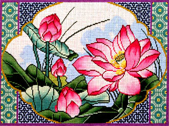 Framed Lotus (Hand Painted Needlepoint Canvas by Lee) Framed Lotus (Hand Painted Needlepoint Canvas by Lee)