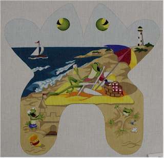 Beach Buddy Frog (handpainted by CBK needlepoint designs) Beach Buddy Frog (handpainted by CBK needlepoint designs)