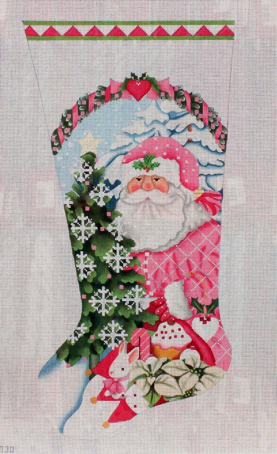 Pink Santa Stocking (handpainted needlepoint canvas by Melissa Shirley) Pink Santa Stocking (handpainted needlepoint canvas by Melissa Shirley)