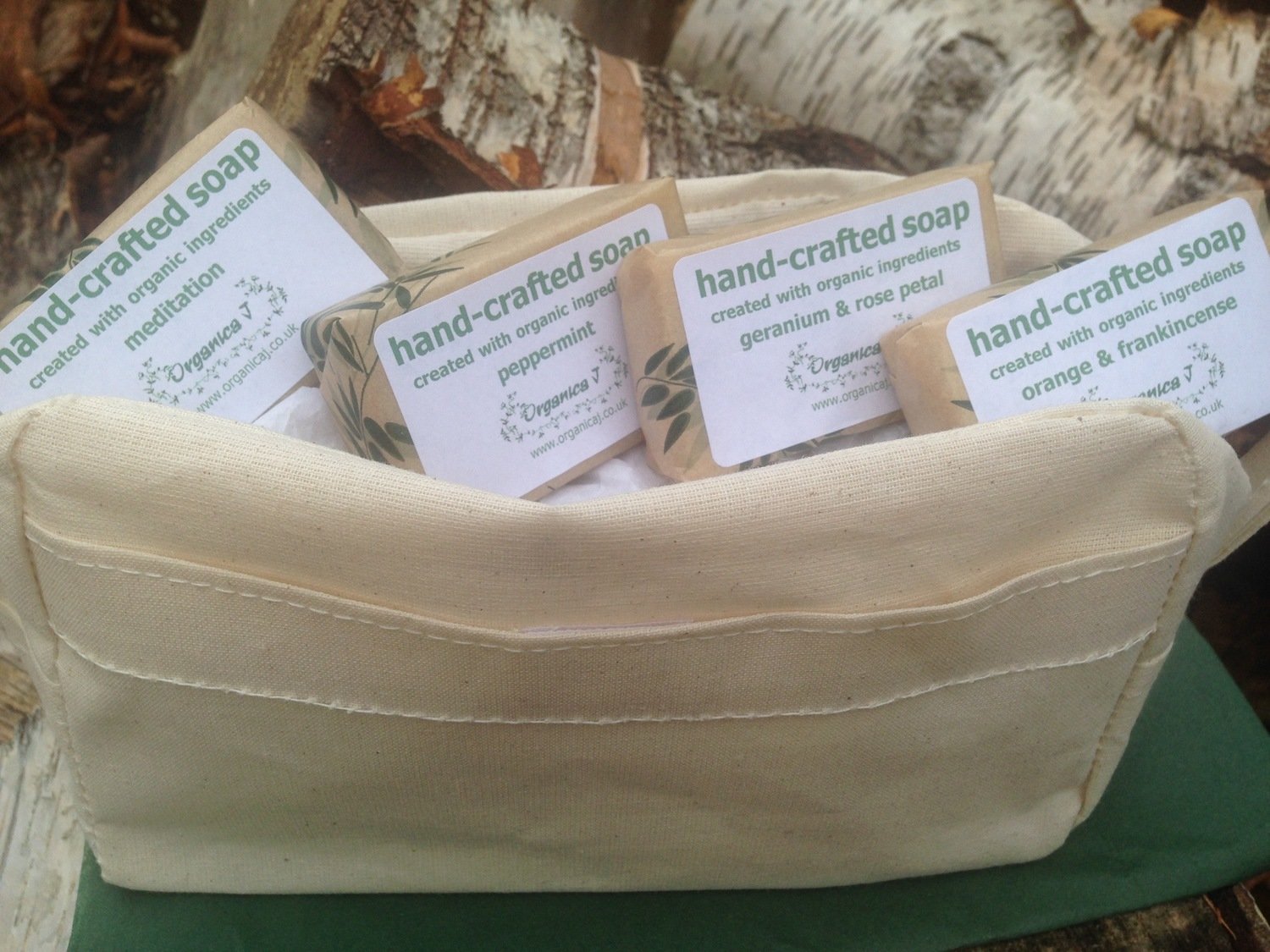 Organic Soaps in A Natural Cotton Toiletry Bag Organic Soaps in A Natural Cotton Toiletry Bag