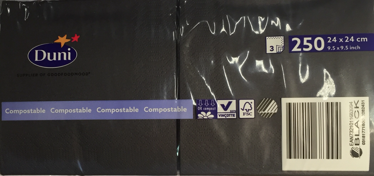 Duni servetten black 3lg 24 x 24cm 250st Duni servetten black 3lg 24 x 24cm 250st