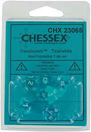 Translucent Teal/white Mini Polyhedral 7-Die Set (7) - Chessex Translucent Teal/white Mini Polyhedral 7-Die Set (7) - Chessex