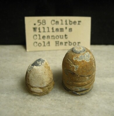 JUST ADDED ON 4/15 - THE BATTLE OF COLD HARBOR - Soldier Carved Type III William's Cleaner Bullet and .44 Caliber Revolver Bullet with Original Collection Label JUST ADDED ON 4/15 - THE BATTLE OF COLD HARBOR - Soldier Carved Type III William's Cleaner Bullet and .44 Caliber Revolver Bullet with Original Collection Label