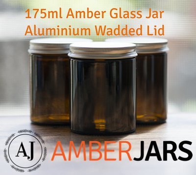 175ml Glass Amber Jars with Wadded ALUMINIUM Lid. 175ml Glass Amber Jars with Wadded ALUMINIUM Lid.