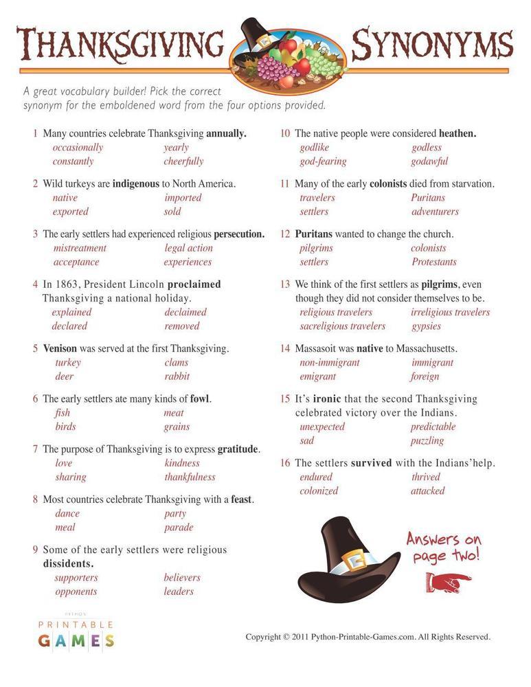 Printable Thanksgiving games ideas for Thanksgiving party