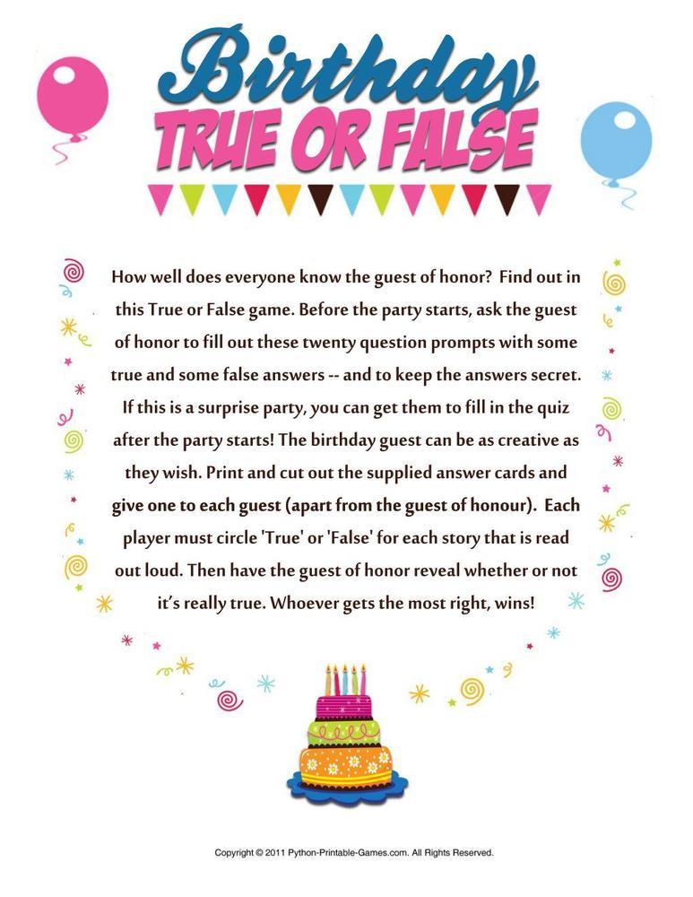 Printable Birthday Party Games