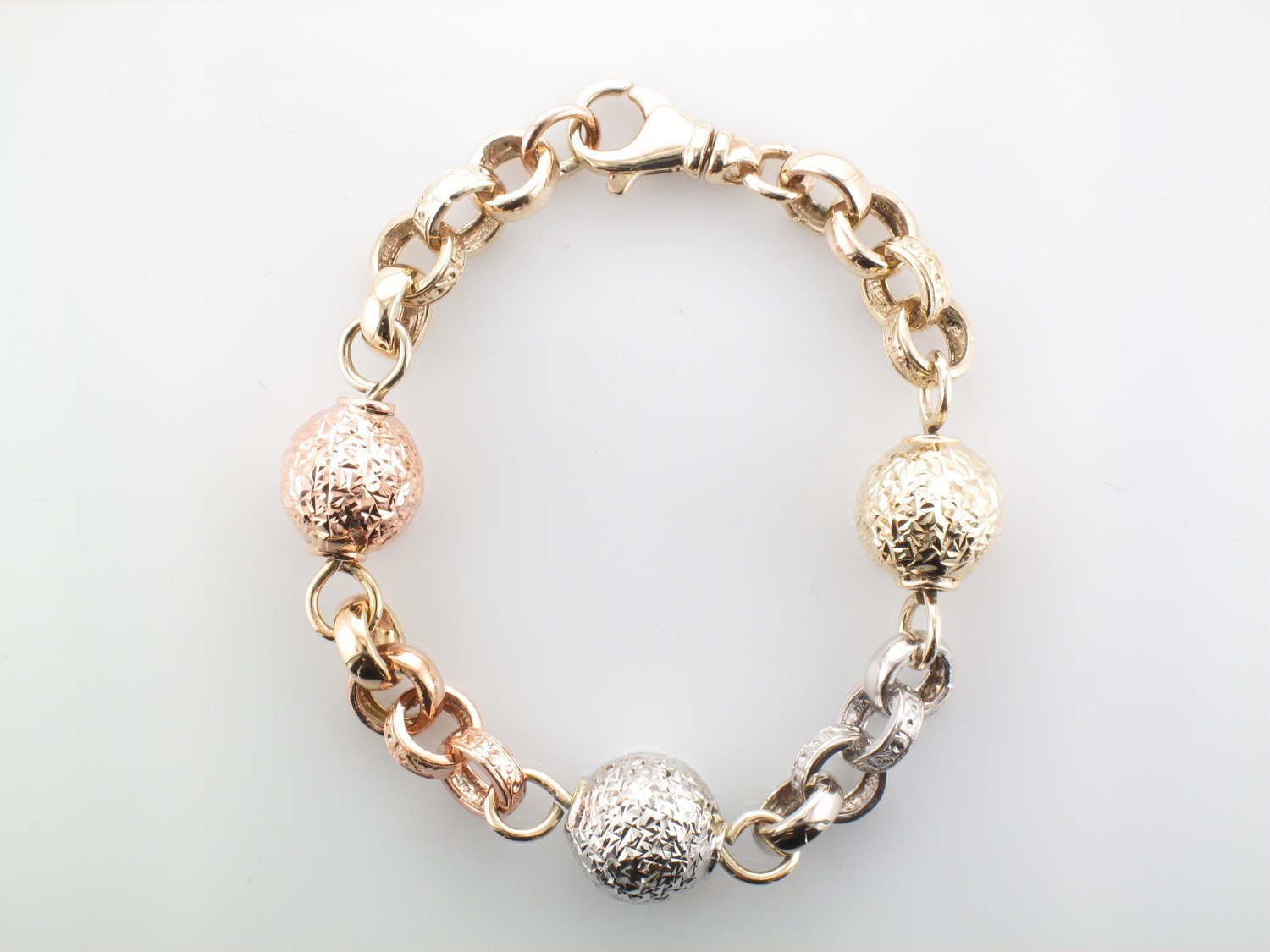 Ladies 9 carat three colour gold bracelet