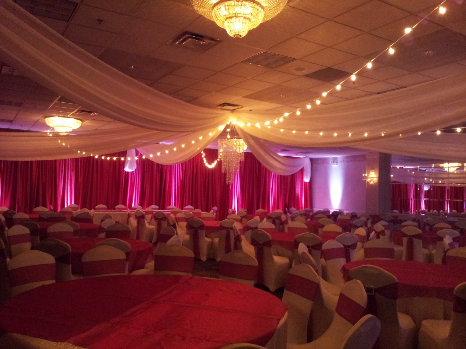 DIY Red Sateen Wall Draping 12' Height Per Foot Wall Drapes For Weddings and Corporate