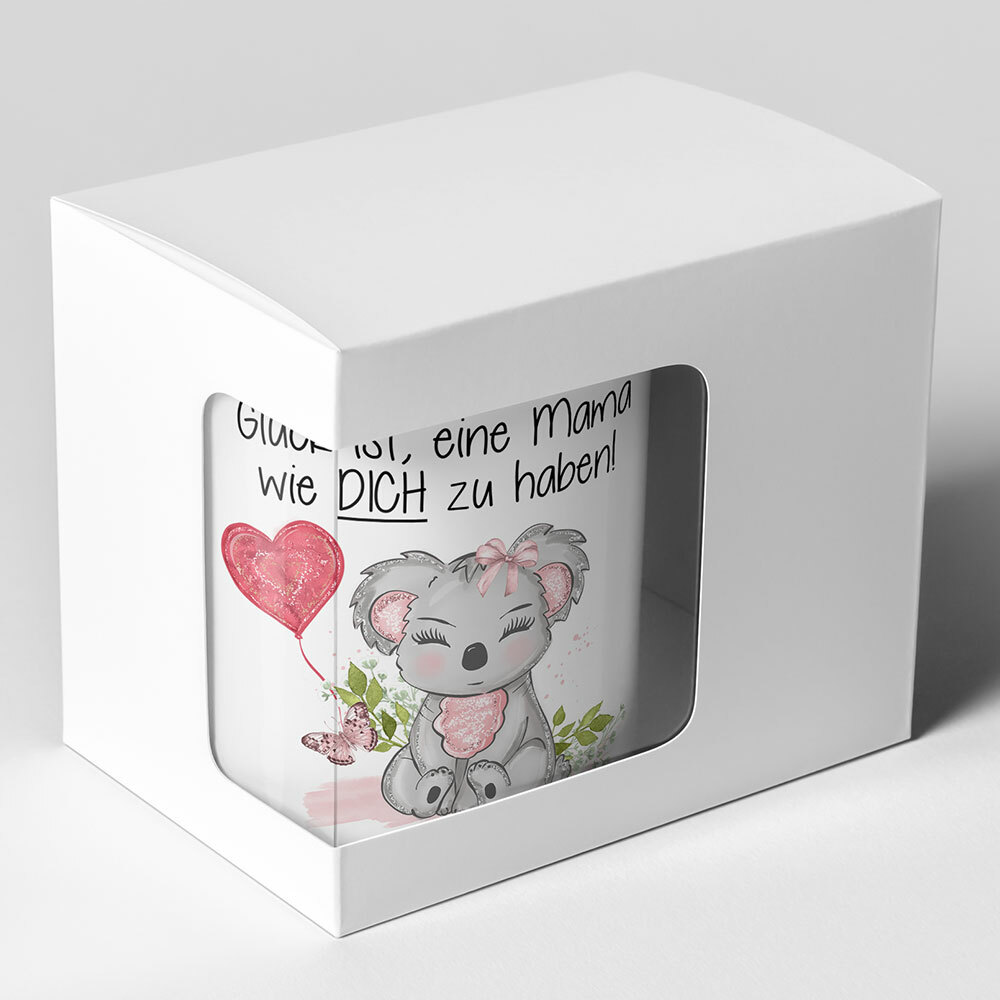 "Glück ist, eine Mama wie dich zu haben!" Tasse (Variante: Blauer Henkel)