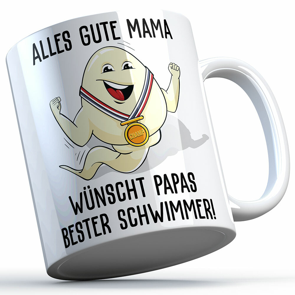 "Alles Gute Mama wünscht Papas bester Schwimmer" Spermium Tasse (Variante: Weißer Henkel) 92153