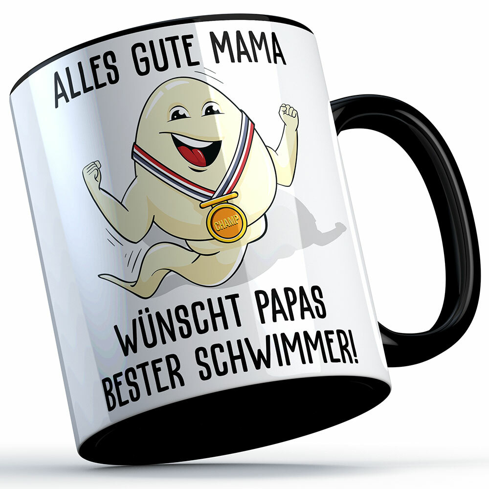 "Alles Gute Mama wünscht Papas bester Schwimmer" Spermium Tasse (Variante: Schwarzer Henkel) 92155